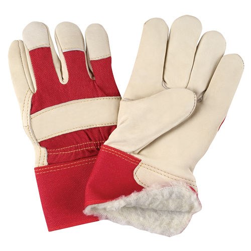 Gants d'ajusteur rouge & blanc doubl&eacute;s pour l'hiver de premi&egrave;re qualit&eacute;, Grand, Paume en Cuir fleur de vache, Doublure en Boa Seaboard Timber Mart