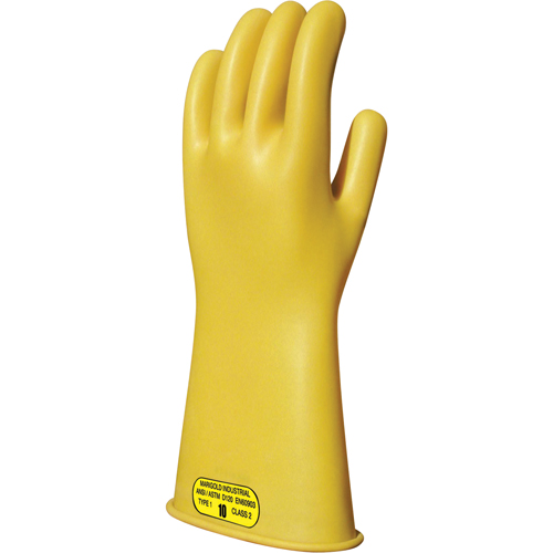 Yellow Natural Rubber Insulating Gloves, ASTM Class 2, Size 8, 14" L Seaboard Timber Mart