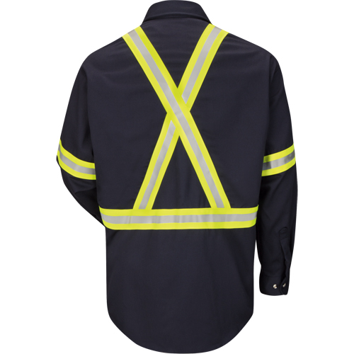 Work Shirt with Reflective Trim, Cotton/Nylon, Medium, High Visibility Orange Seaboard Timber Mart