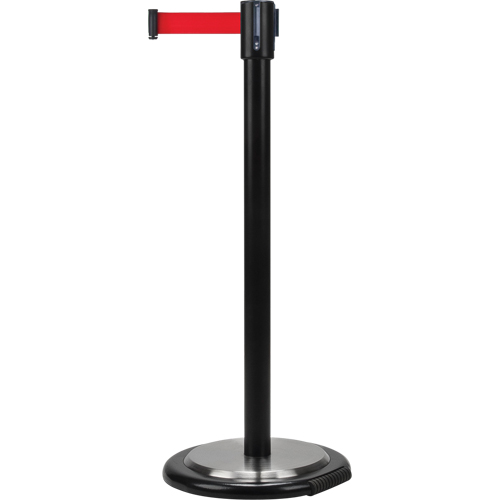 Free-Standing Crowd Control Barrier, Steel, 35" H, Red Tape, 7' Tape Length Seaboard Timber Mart