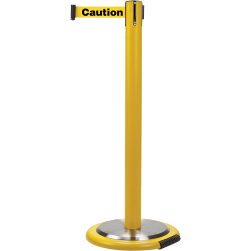 Free-Standing Crowd Control Barrier, Steel, 35" H, Yellow Tape, 7' Tape Length Seaboard Timber Mart