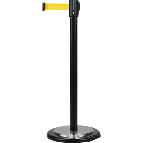 Free-Standing Crowd Control Barrier, Steel, 35" H, Yellow Tape, 12' Tape Length Seaboard Timber Mart