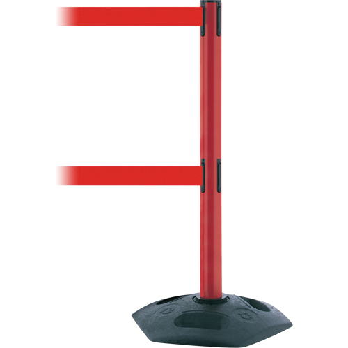 Poteau robuste &agrave; ligne double, Plastique, 38" h, Ruban Rouge, Longueur du ruban 13' Seaboard Timber Mart
