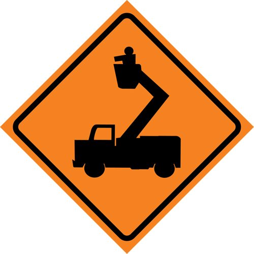 Man in Elevated Bucket Roll-Up Traffic Sign, 29-1/2" x 29-1/2", Vinyl, Pictogram Seaboard Timber Mart