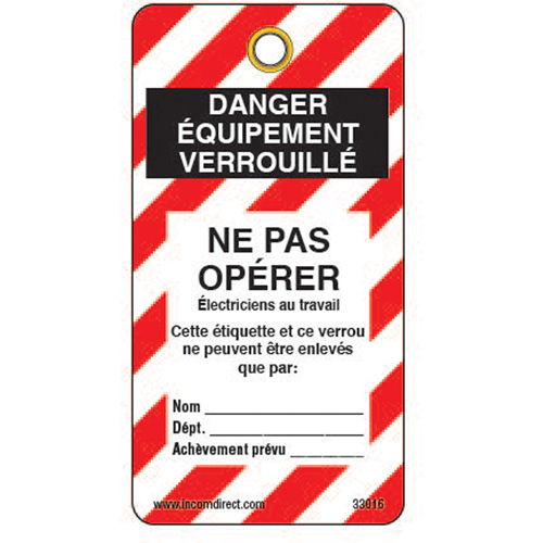 Lockout Tags, Plastic, 3" W x 5-3/4" H, French Seaboard Timber Mart
