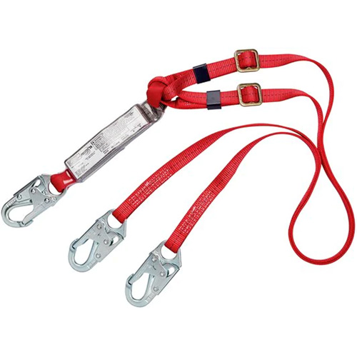 PRO Shock-Absorbing Lanyard, 6', Snap Hook Center, Snap Hook Leg Ends, Polyester Seaboard Timber Mart