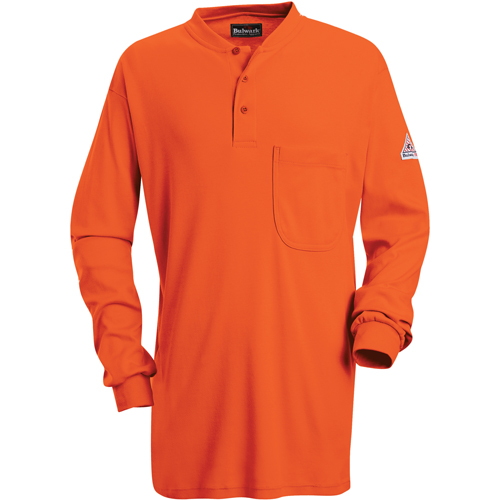Flame-Resistant Long Sleeve Tagless Henley Shirts, Small, Orange Seaboard Timber Mart