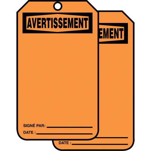 &eacute;tiquettes de s&eacute;curit&eacute; en français - &eacute;tiquettes avec ent&ecirc;ge vierge, Plastique, 3-3/8" la x 5-7/8" h, Français Seaboard Timber Mart