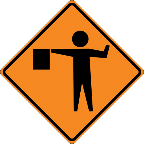 Tilt-Adjust Flagman Ahead Roll-Up Construction Sign, 36" x 36", Vinyl, Pictogram Seaboard Timber Mart