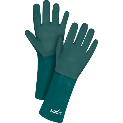 Double Dipped Green Gloves, 14" L, PVC, Cotton Jersey Inner Lining, 70-mil Seaboard Timber Mart
