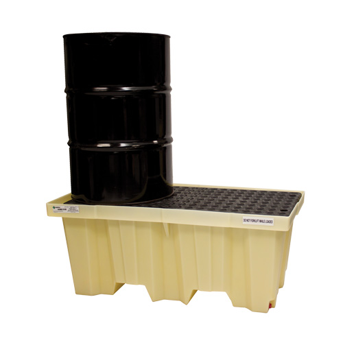 Nestable 2-Drum Poly-Spillpallet With Drain, 66 US gal. Spill Capacity, 51" x 26" x 21" Seaboard Timber Mart