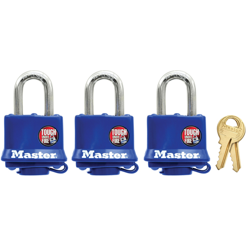 Cadenas r&eacute;sistant aux intemp&eacute;ries, Bleu, Cl&eacute;s identiques, Acier lamin&eacute;, Largeur de 1-9/16" Seaboard Timber Mart