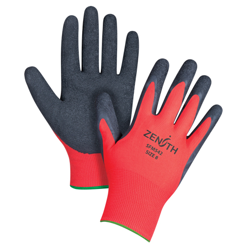 Black & Red Crinkle Grip Coated Gloves, 8/Medium, Rubber Latex Coating, 13 Gauge, Polyester Shell Seaboard Timber Mart