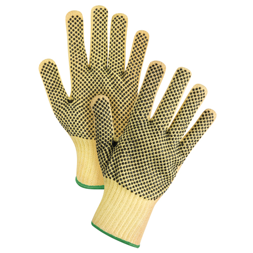 Gants tricot&eacute;s deux c&ocirc;t&eacute;s, sans couture, &agrave; pois, Taille Moyen/8, Calibre 7, Rev&ecirc;tement PVC, Enveloppe en Kevlar, ASTM ANSI niveau A2/EN 388 niveau 3 Seaboard Timber Mart