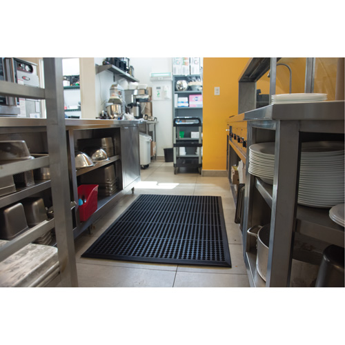 Anti-Fatigue Matting, Slotted, 3' x 5' x 7/8", Black, Natural Rubber Seaboard Timber Mart