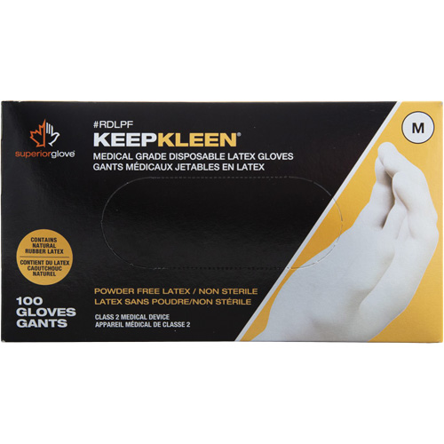 Gants jetables de calibre examen m&eacute;dical KeepKleen, Grand, Latex, 5 mils, Sans poudre, Blanc, Classe 2 Seaboard Timber Mart
