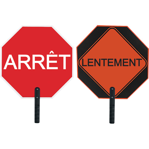 Panneau de signalisation &agrave; deux c&ocirc;t&eacute;s  Arr&ecirc;t/Lentement  Seaboard Timber Mart