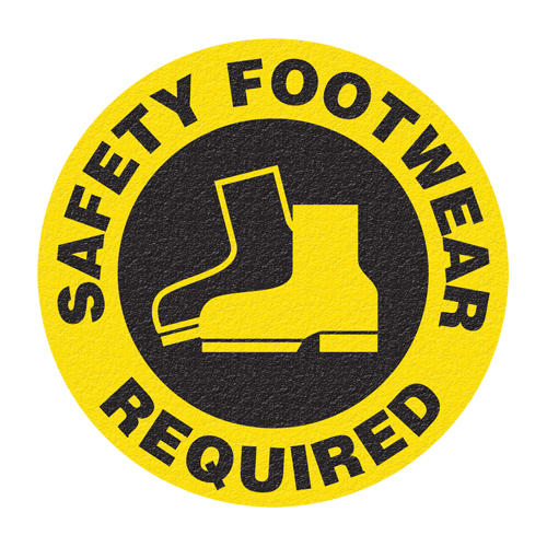 Panneau de signalisation au sol  Safety Footwear , Adh&eacute;sif, Anglais avec pictogramme Seaboard Timber Mart