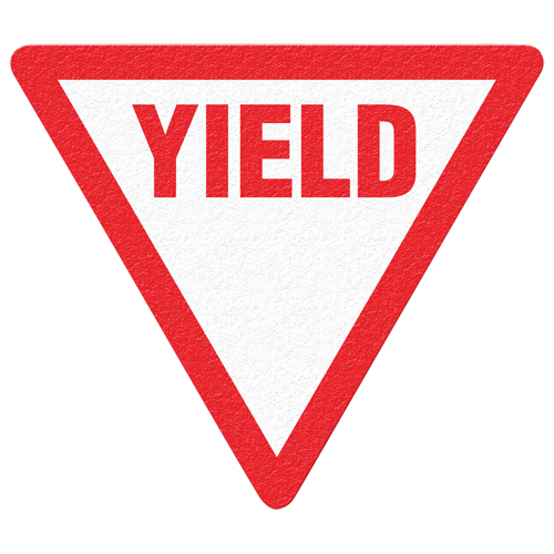 Panneau de signalisation au sol  Yield , Adh&eacute;sif, Anglais avec pictogramme Seaboard Timber Mart