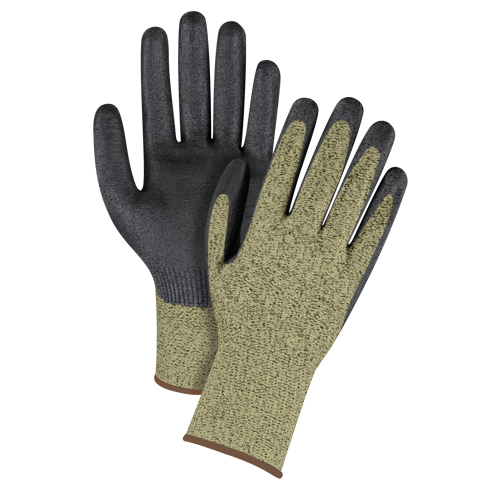 Gants &eacute;lastiques sans coutures r&eacute;sistants &agrave; la coupe noir & jaune, Taille Grand/9, Calibre 13, Rev&ecirc;tement Mousse de nitrile, Enveloppe en Aramide, ASTM ANSI niveau A6 Seaboard Timber Mart