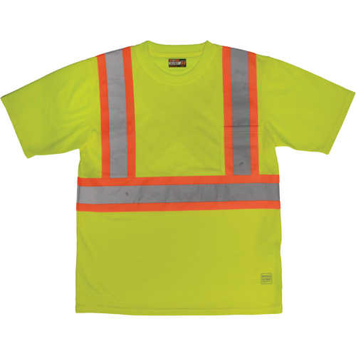 Short-Sleeved Safety T-Shirt with Pocket, Polyester, Large, High Visibility Lime-Yellow Seaboard Timber Mart