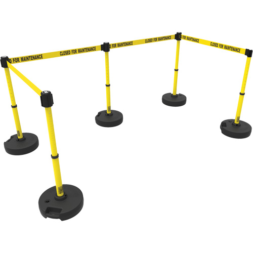 PLUS Barrier Post Set X5, Plastic, 42" H, Yellow Tape, 15' Tape Length Seaboard Timber Mart