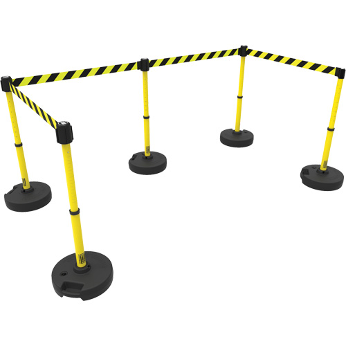 PLUS Barrier Post Set X5, Plastic, 42" H, Yellow Tape, 15' Tape Length Seaboard Timber Mart