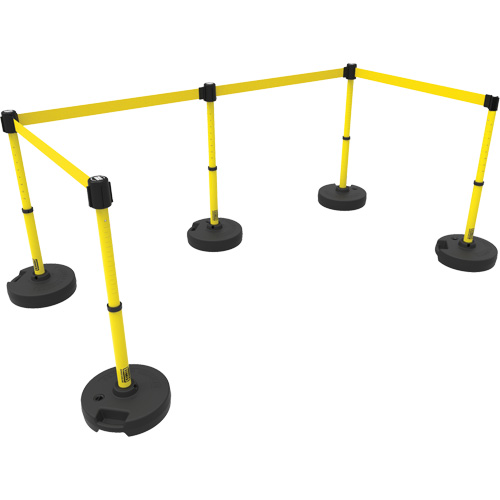 PLUS Barrier Post Set X5, Plastic, 42" H, Yellow Tape, 15' Tape Length Seaboard Timber Mart