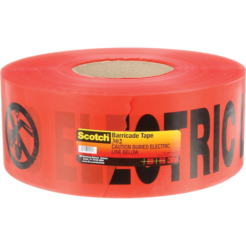 Scotch&reg; Buried Barricade Tape, English, 3" W x 1000' L, 4 mils, Black on Red Seaboard Timber Mart