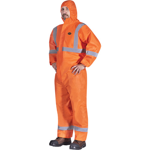 2077 Hooded Coveralls with Reflective Tape, Small, Orange, SMS Seaboard Timber Mart