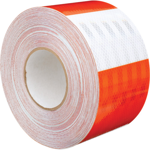 High Intensity Prismatic Grade Barricade Sheeting, 4" W x 150' L, 19 mils, Orange and White Seaboard Timber Mart