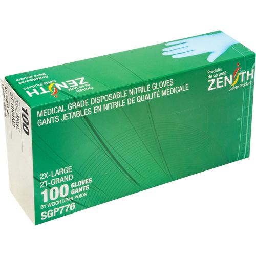 Gants jetables de calibre m&eacute;dical r&eacute;sistants &agrave; la perforation, 2T-Grand, Nitrile, 4,5 mils, Sans poudre, Bleu, Classe 2 Seaboard Timber Mart