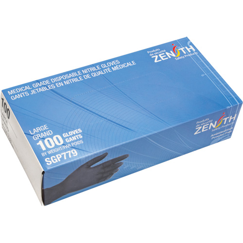Gants jetables de calibre m&eacute;dical r&eacute;sistants &agrave; la perforation, Grand, Nitrile, 5 mils, Sans poudre, Noir, Classe 2 Seaboard Timber Mart