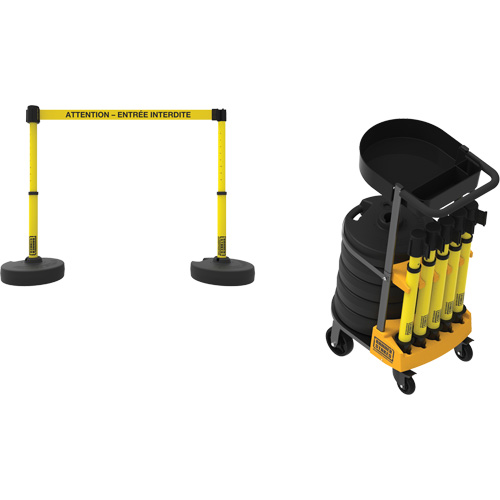 Plus Portable Barrier System Cart Package with Tray, 75' L, Metal/Plastic, Yellow Seaboard Timber Mart