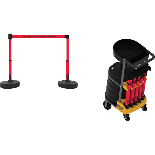 Plus Portable Barrier System Cart Package with Tray, 75' L, Metal/Plastic, Red Seaboard Timber Mart