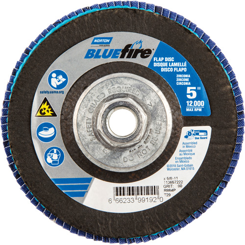 Disque &agrave; lamelles BlueFire, 5" x 5/8"-11, Type 29, Grain 80, Alumine de zirconium Seaboard Timber Mart
