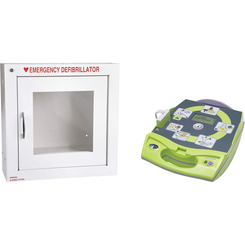 AED Plus&reg; Defibrillator with Alarmed Flush Wall Cabinet, Automatic, English, Class 4 Seaboard Timber Mart