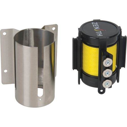 Wall Mount Barrier with Magnetic Tape, Steel, Screw Mount, 12', Yellow Tape Seaboard Timber Mart