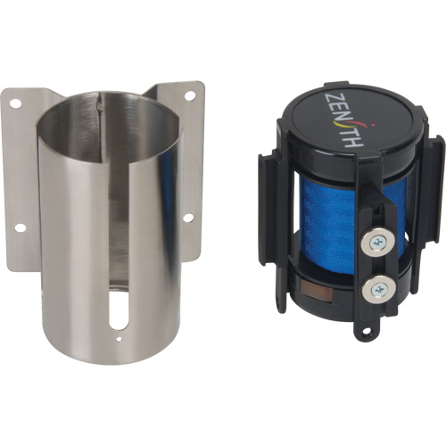 Barri&egrave;re &agrave; fixation murale avec ruban magn&eacute;tique, Acier, Fixation par vis, 7', Ruban Bleu Seaboard Timber Mart