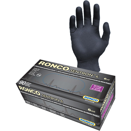 Gants d'examen jetables Sentron 6, 2T-Grand, Nitrile, 6 mils, Sans poudre, Noir, Classe 2 Seaboard Timber Mart