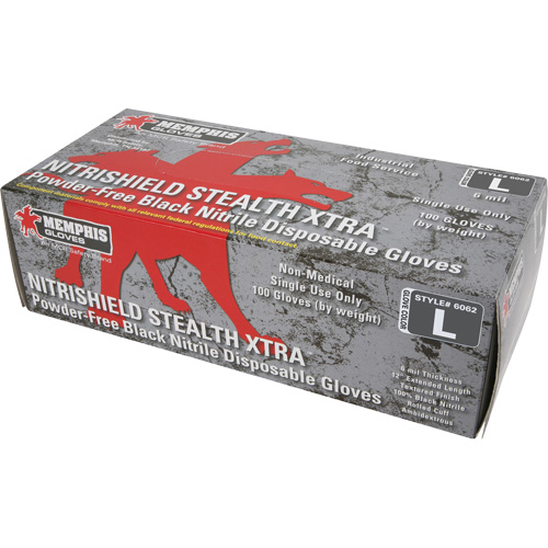 NitriShield Stealth Extra Disposable Gloves, Large, Nitrile, 6-mil, Powder-Free, Black Seaboard Timber Mart
