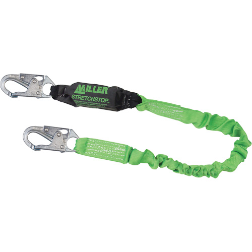 Longe &agrave; amortisseur de choc Miller StretchStop, 6', Point d'ancrage &agrave; Mousqueton verrouillable, Mousqueton verrouillable aux jambes, Polyester Seaboard Timber Mart