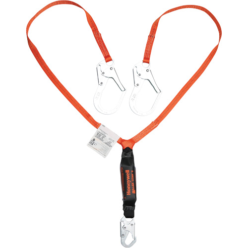 Titan Shock-Absorbing Lanyard, 6', Locking Rebar Hook Center, Locking Snap Hook Leg Ends, Polyester Seaboard Timber Mart