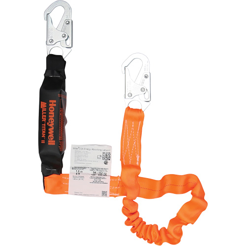 Titan Energy-Absorbing Lanyard, 6', Locking Snap Hook Center, Locking Snap Hook Leg Ends, Polyester Seaboard Timber Mart