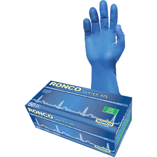 Gant d'examen extra long SilkTex XPL, Grand, Latex, 13 mils, Sans poudre, Bleu, Classe 2 Seaboard Timber Mart