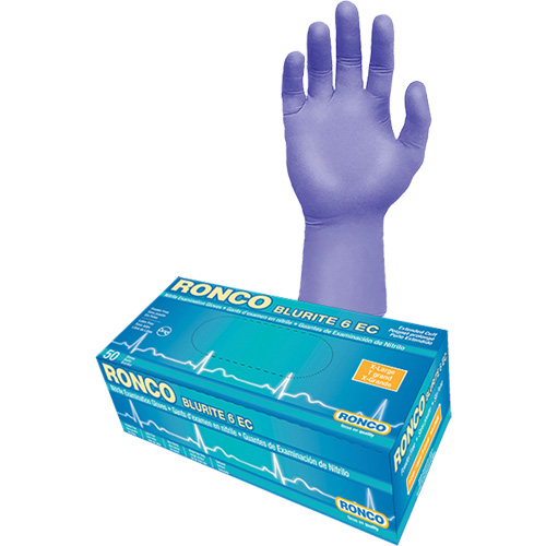 Blurite 6 EC Extended Cuff Examination Gloves, Small, Nitrile, 6-mil, Powder-Free, Purple, Class 2 Seaboard Timber Mart