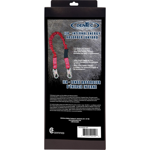 ShockSorb Internal Shock Lanyard, 6', Snap Hook Center, Snap Hook Leg Ends, Polyester Seaboard Timber Mart