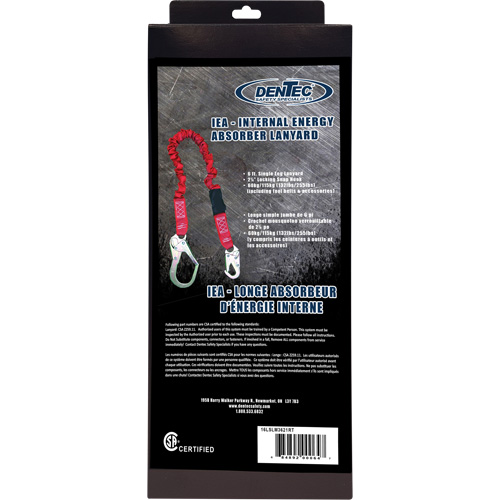 ShockSorb Internal Shock Lanyard, 6', Snap Hook Center, Snap Hook Leg Ends, Polyester Seaboard Timber Mart