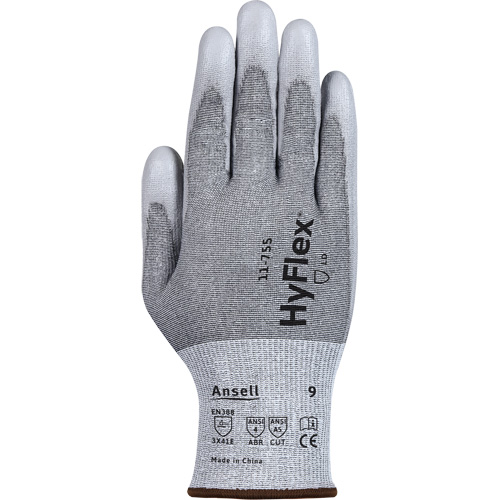 HyFlex&reg; 11-755 Cut Resistant Gloves, Size 6, 18 Gauge, Polyurethane Coated, Polyester/HPPE/Tungsten/Spandex Shell, ASTM ANSI Level A5/EN 388 Level E Seaboard Timber Mart