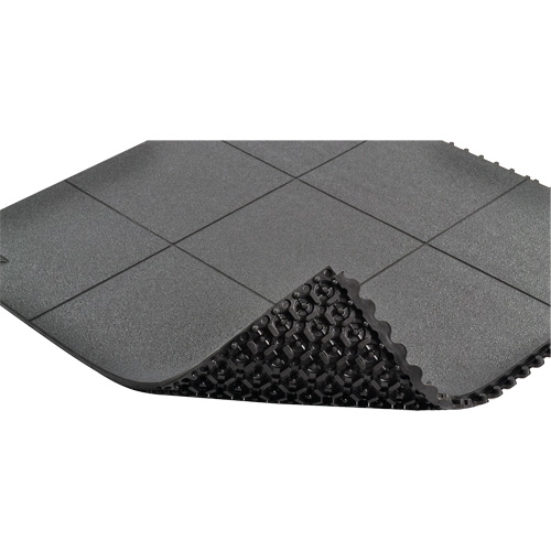 Cushion-Ease&reg; Interlocking Anti-Fatigue Mat, Pebbled, 3' x 3' x 3/4", Black, Natural Rubber Seaboard Timber Mart